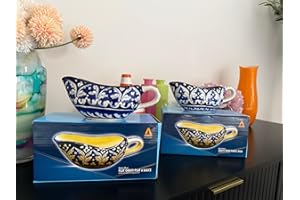 NatureBoost Blue pottery Gravy Boat 2 UNITS, Handcrafted Decorative Sauce Holder. 9cm, 12 cm. Unique Gift idea. Home Decor