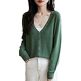 Ciovkis Women's Merino Wool Blend Cardigan V-Neck Fall Winter Long Sleeve First-Line Ready to Wear Seamless Knit Cardigan