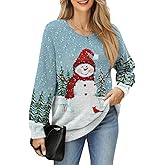 GUNEST Womens Oversized Sweater Trendy Cute Warm Cozy Soft Fuzzy Long Crewneck Knit Pullover Tunic Sweaters Snowman S