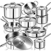 EWFEN Stainless Steel Cookware Set, 3 Ply 17 Piece Stainless Steel Pot and Pan Set, Oven Dishwasher Safe | Induction Compatible Frying Pans, Saucepans, Saute Pan &amp; Stock Pot, PFOA, PTFE &amp; PFOS Free