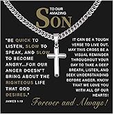 72ore To My Son Necklace Gifts From Mom Mens Silver Chain Cross Necklace Stainless Steel Chain for Men Inspirational Birthday Gifts for Son Adult