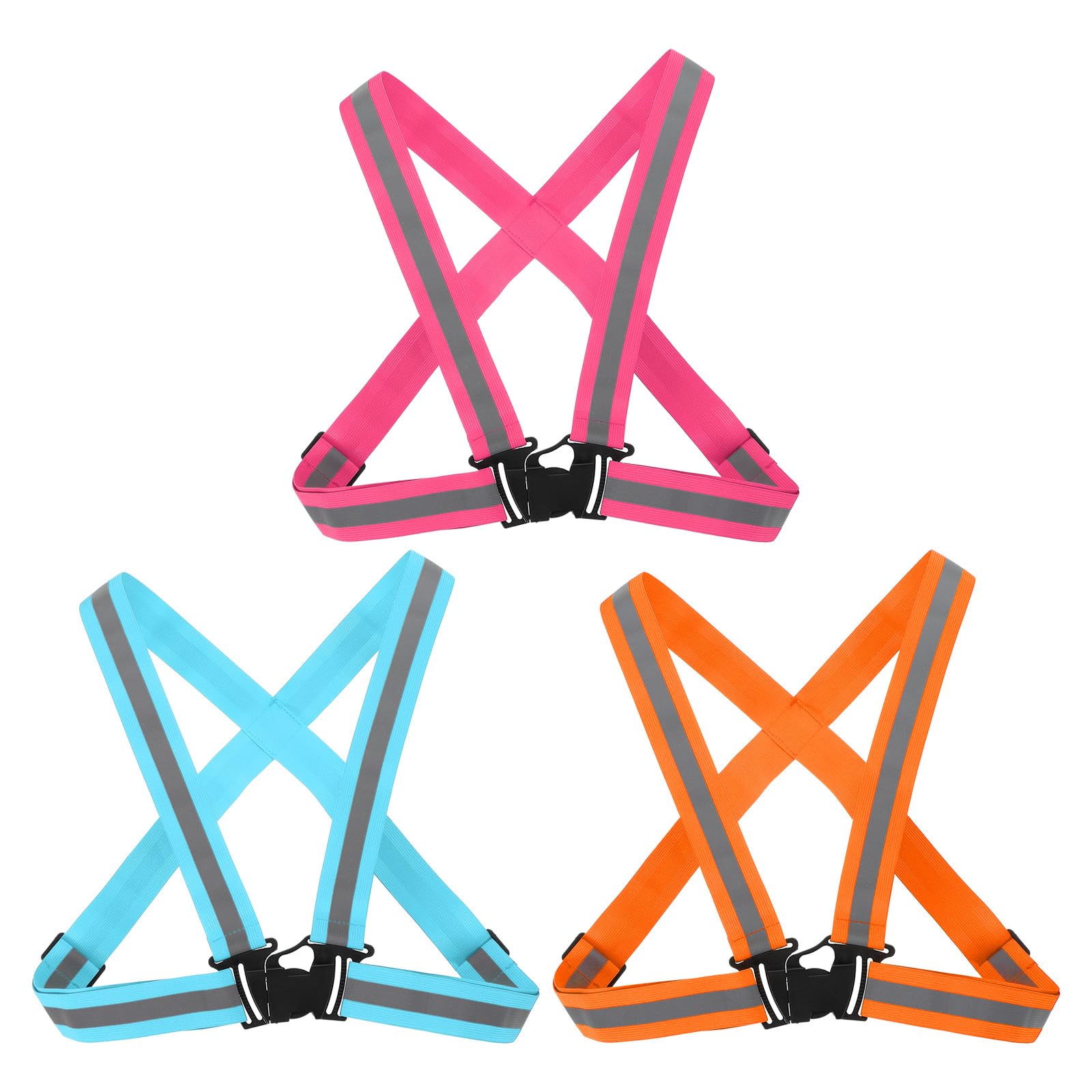 PATIKIL Adjustable Reflective Running Vest Gear, 3 Pack High Visible Reflective Straps Fit All Ages for Night Running Jogging Biking Motorcycle Dog Walking, Sky Blue/Pink/Red-Orange