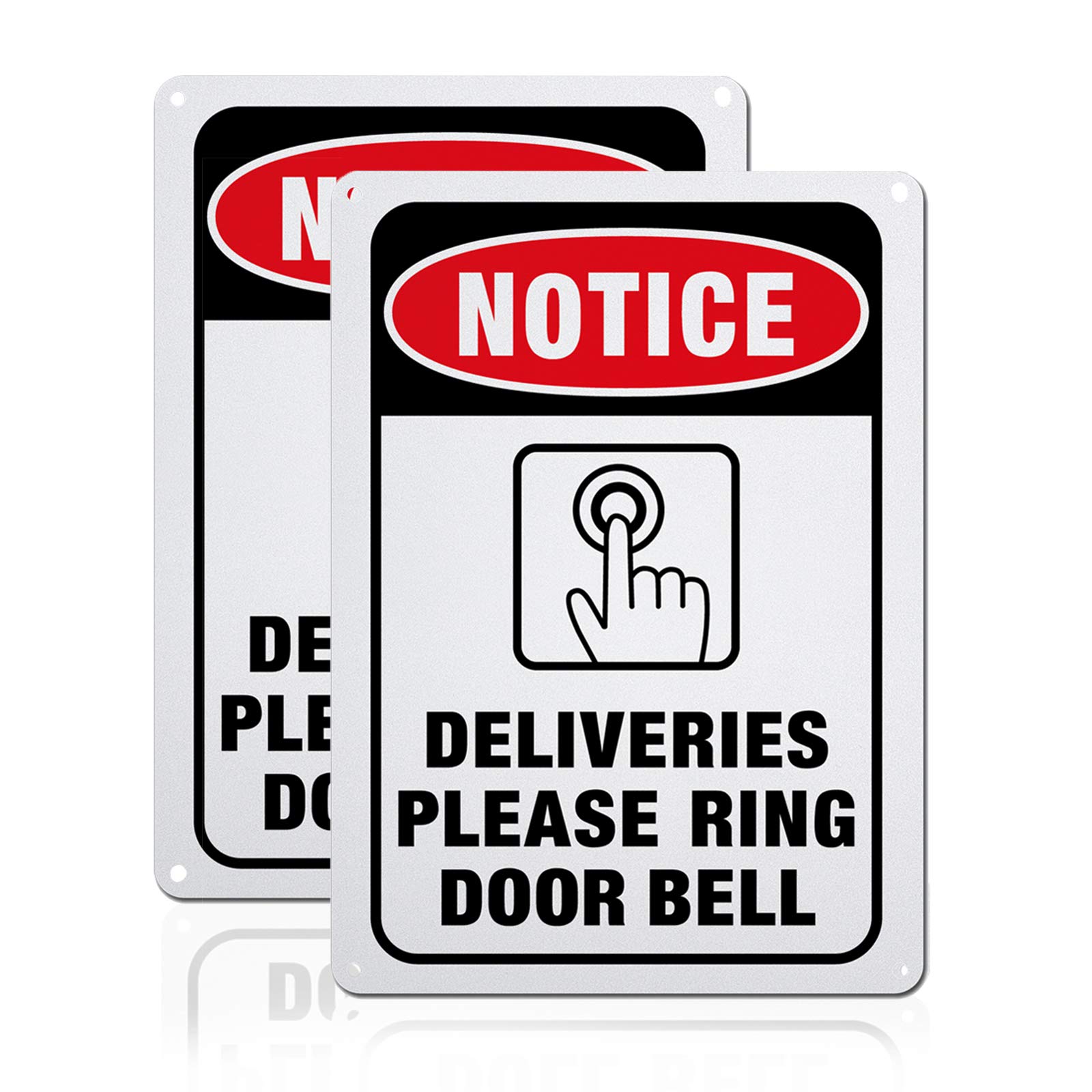 GLOBLELAND 2 Pack Delivery Notice of Package Doorbell Sign, 7x10 inches 40 Mil Aluminum Ring Doorbell Notice Caution Sign for Home or Business, Reflective UV Protected, Waterproof, Fade Resistant