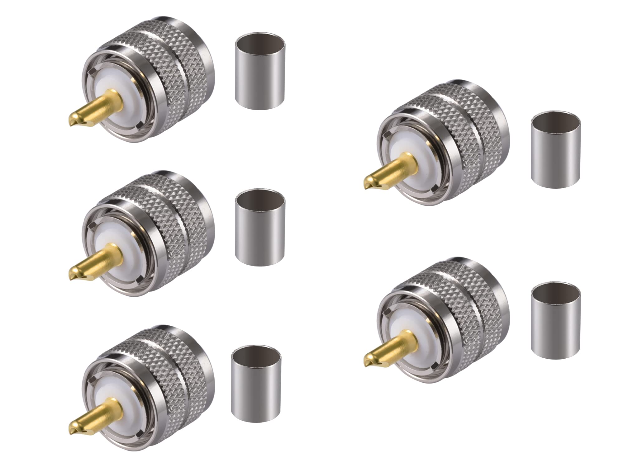 Vecys 5PCS PL-259 UHF Male Connectors 50 Ohm PL259 Male Plug Crimp RF Coax Connector Adapter for RG58 VLMR195 RG142 RG400 Low Loss Coax Cable Compatiable with Ham Radio