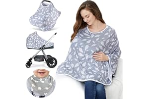 KEFEE KOL Baby Nursing Cover & Nursing Poncho - Multi Use Cover for Baby Car Seat Canopy, Shopping Cart Cover, Stroller Cover, 360° Full Privacy Breastfeeding Coverage, Baby Shower Gifts for Boy&Girl