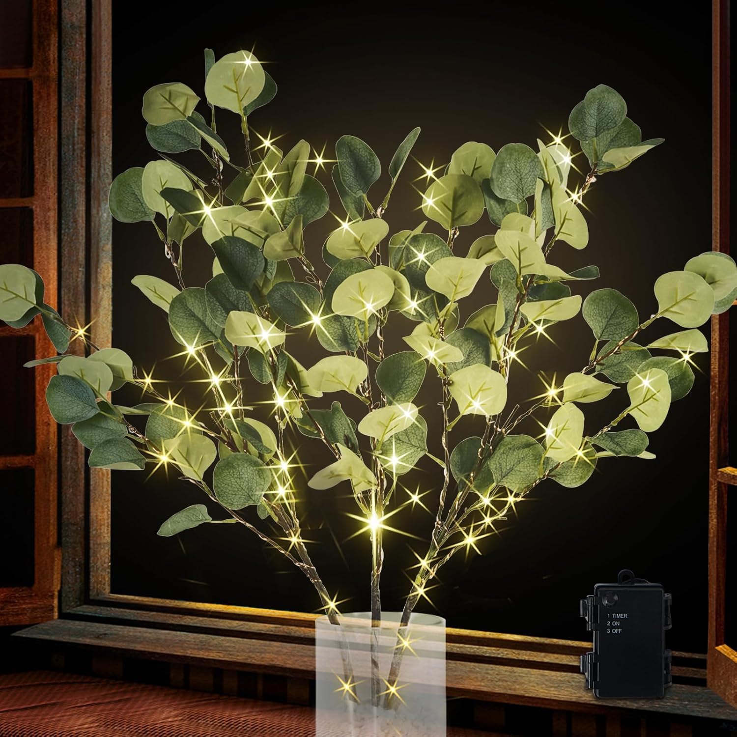 Photo 1 of Lighted Eucalyptus Branches with Timer, Lighted Branches 33IN 99 LED, Artificial Light, Eucalyptus Night Light, Artificial Plant for Home Spring Party Wedding Decor-Battery Operated, Home Decor