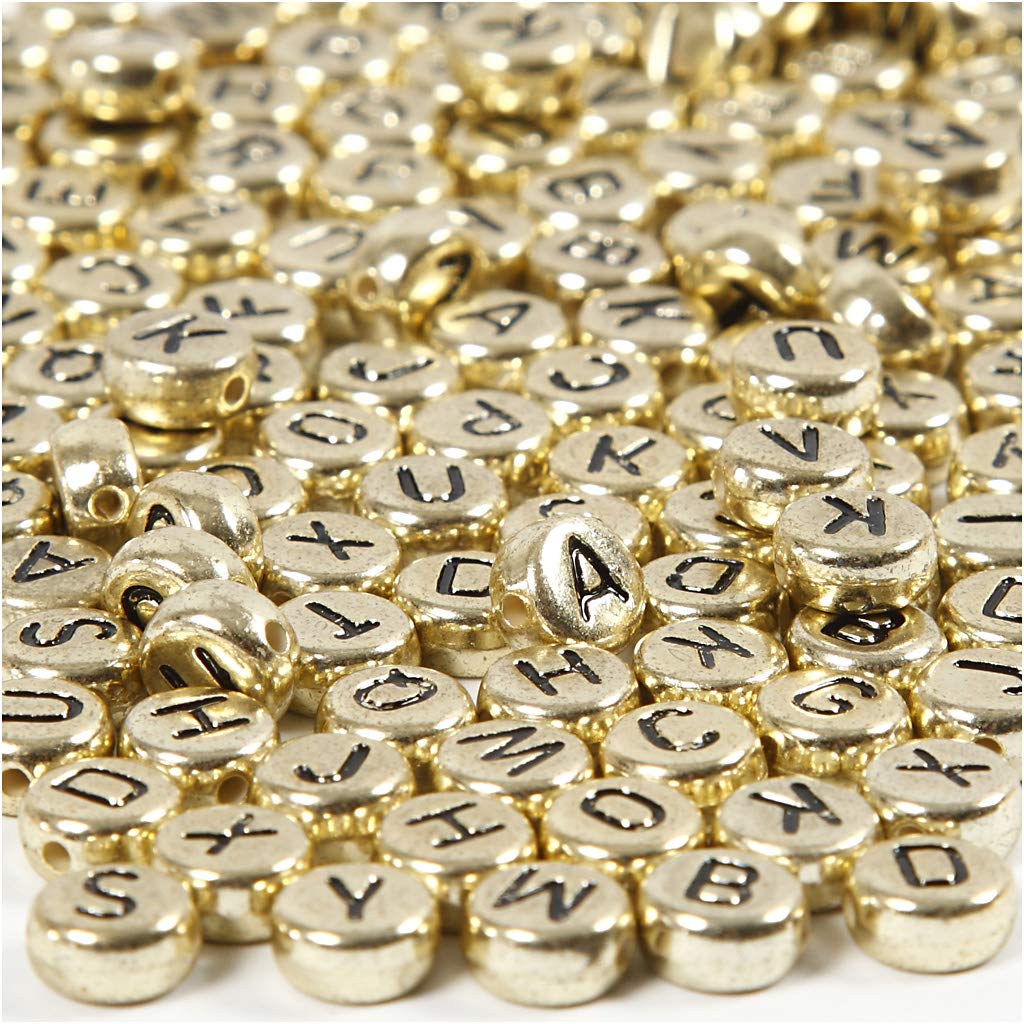 Creativ 100263 Letter Beads, D: 7 mm, Hole Size 1,2 mm, Gold, 21g, Approx. 200 pc, Metal