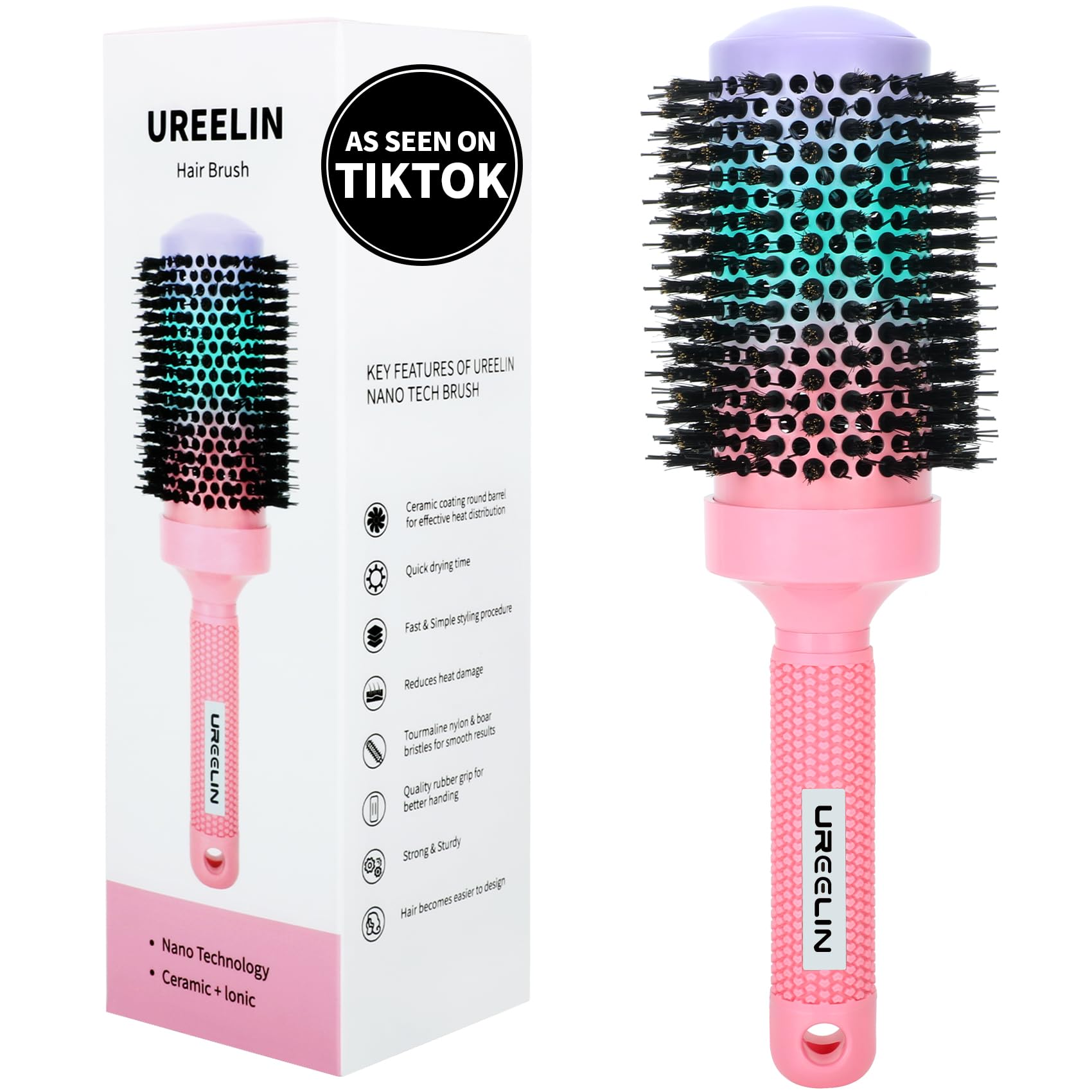 Photo 1 of UREELIN Round Brush for Blow Out - 2.1 Inch Large Nano Thermal Ceramic & Ionic with Boar Bristles - Salon Blow Drying Hair Brush for Drying,Volumizing, Curling, Shine & Smooth Styling