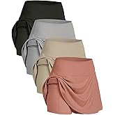 Real Essentials 4 Pack: Women's Ribbed Active Skort Pockets Skirt Running Tennis Golf Workout Sports (Available in Plus)