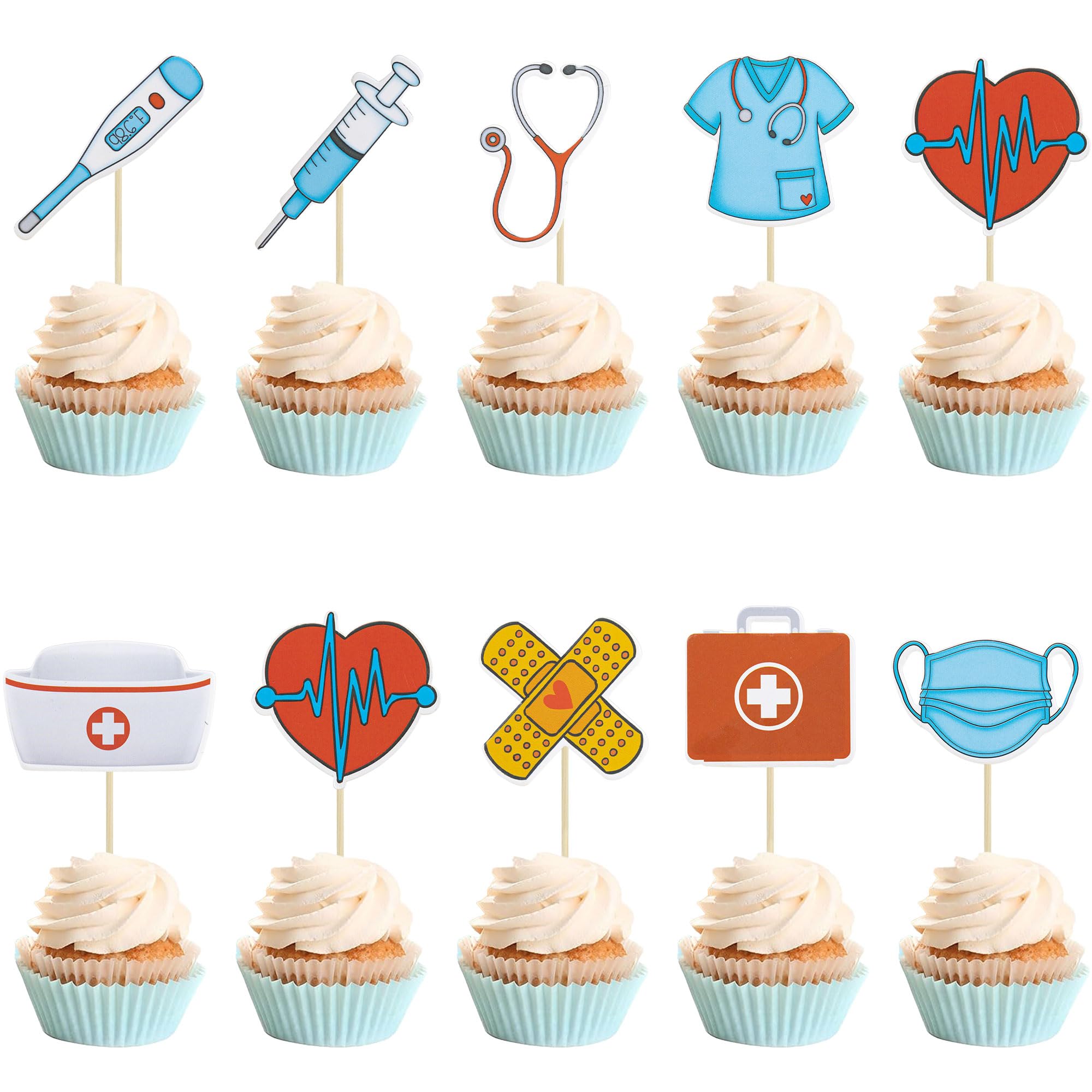 Gyufise 36Pcs Nurse Cupcake Toppers Nursing School Graduation Cupcake Picks for Medical Rn Nurse Grad Themed Birthday Party Cake Decorations Supplies