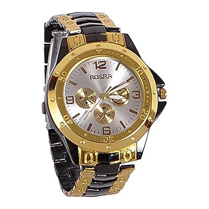 Stylish Look Men Watch (ROSRA(Black-Gold-Silver-DIAL))