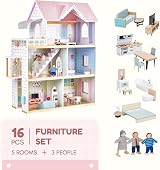 Giant bean Wooden Dolls House 2.6ft Elevator Light 22 pcs Furnishings 3 Dolls view 7