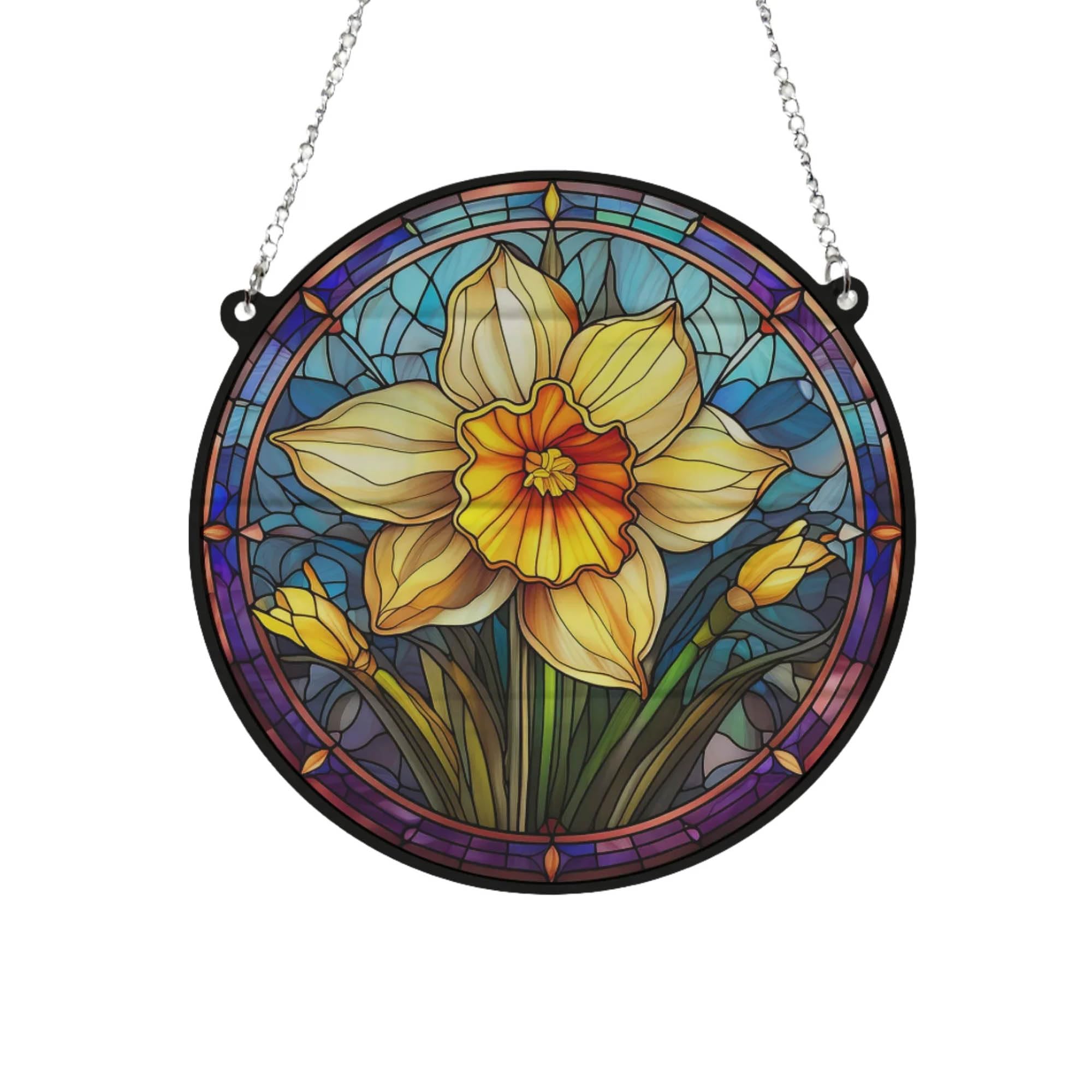 Daffodil Stained Glass Effect Suncatcher - Garden Gift - Flower Lovers - Floral Gifts (19cm)