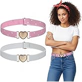 Nogeqi 2Pcs Cute Girls Belt With Heart Shape Metal Buckle Kids Belt Elastic Toddler Belts Adjustable For Jeans Pants Dress Teens