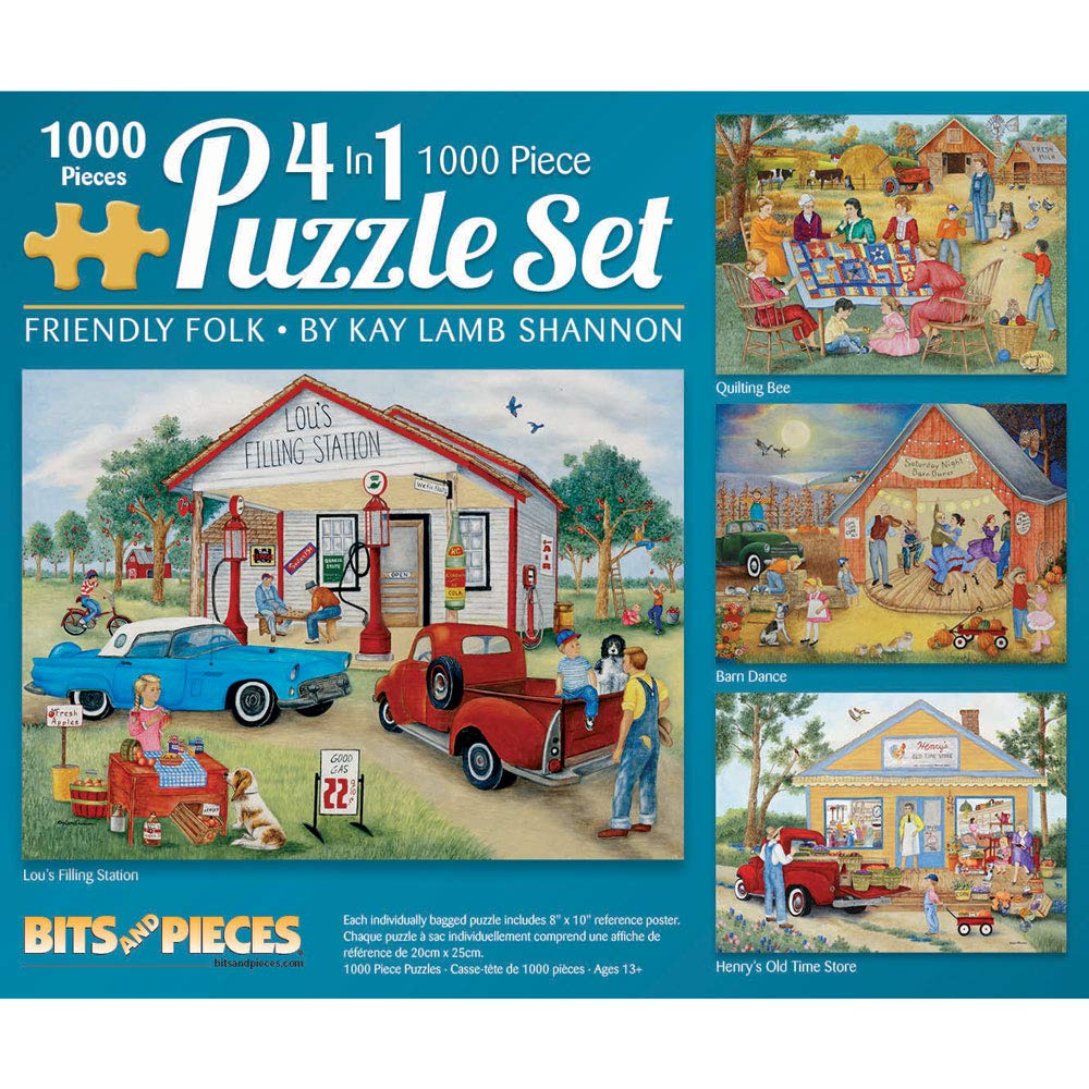 Bits and Pieces - 1000 Piece Jigsaw Puzzle for Adults - Friendly Folk 4-in-1 Multi-Pack Set - 1000 pc Charming Americana Jigsaw by Artist Kay Lamb Shannon