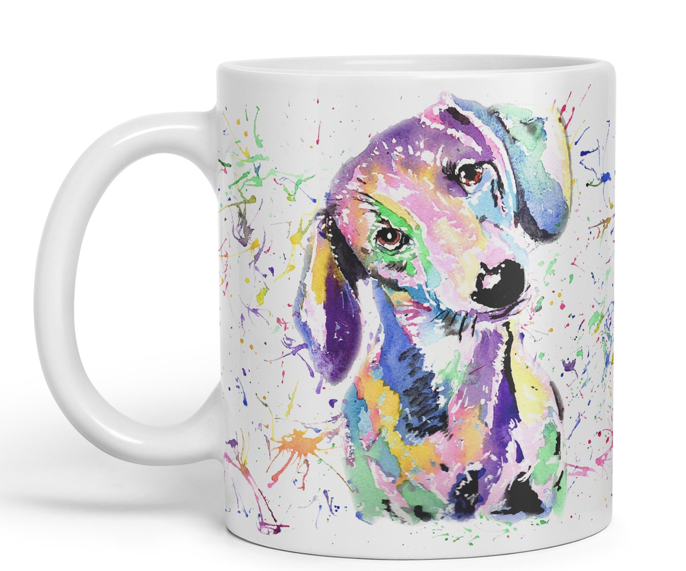 Vixar Dachshund Dog Sausage Wiener Badger Pet Watercolour Rainbow Art Coloured Mug Cup Gift Birthday Work Office Christmas Tea Coffee (White)