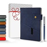Promot PU Leather Notebook with Pen - A5 Lined Daily Journals for Writing Men Women, Executive Hardcover Notebook for Work, Travel Diary, Gift Idea, 200 Pages, Elastic Pocket, Bookmark, Strap, Blue