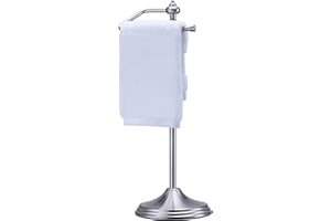 SunnyPoint Heavy Weight Metal Fingertip Towel Holder Stand for Bathroom, Kitchen, Vanity and Countertops; Hanging Bar is 14.2" Height (Satin Nickel, 15.6" x 5.6" x 5.6")-Easy Assembly Required.