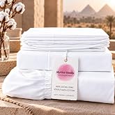MyGiza Sheets 4 Pcs Queen Sheet Set, 100% Certified Giza Egyptian Cotton, Soft &amp; Luxury Sheets fits 18 Inches Deep Mattress, White