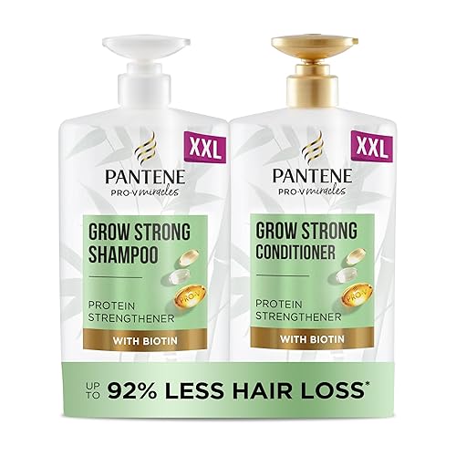 Pantene Grow Strong Shampoo and Conditioner Set, XL Hair Growth Shampoo For Dry Damaged Hair, Helps Reduce Hair Loss with Bamboo and Biotin, VALUE PACK, 2x 1L