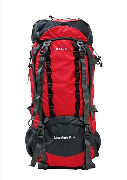 INLANDER 70+5L Red Travel Bag Backpacking Backpack for Outdoor Hiking Trekking Camping Rucksack