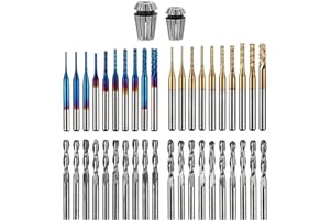 LUNYEE 40pcs End Mills CNC Router Bits with ER11, ER16 Collet, 1/8" Shank CNC Cutter Milling Carving Bit Set Including 2-Flute Flat Nose & Ball Nose, Nano Blue Coat & Titanium Coat Bits