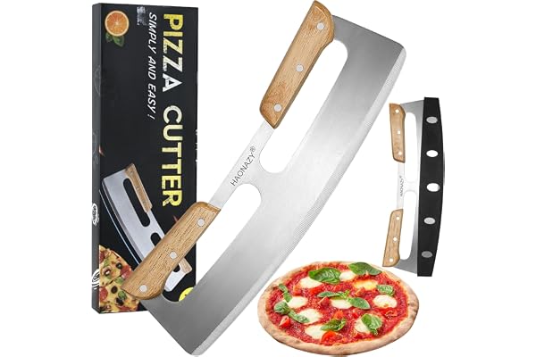 Sharp Pizza Cutter Rocker 14 inch with Double Handles and Protective Cover, Good for Kitchen Dining Room by HAONAZY