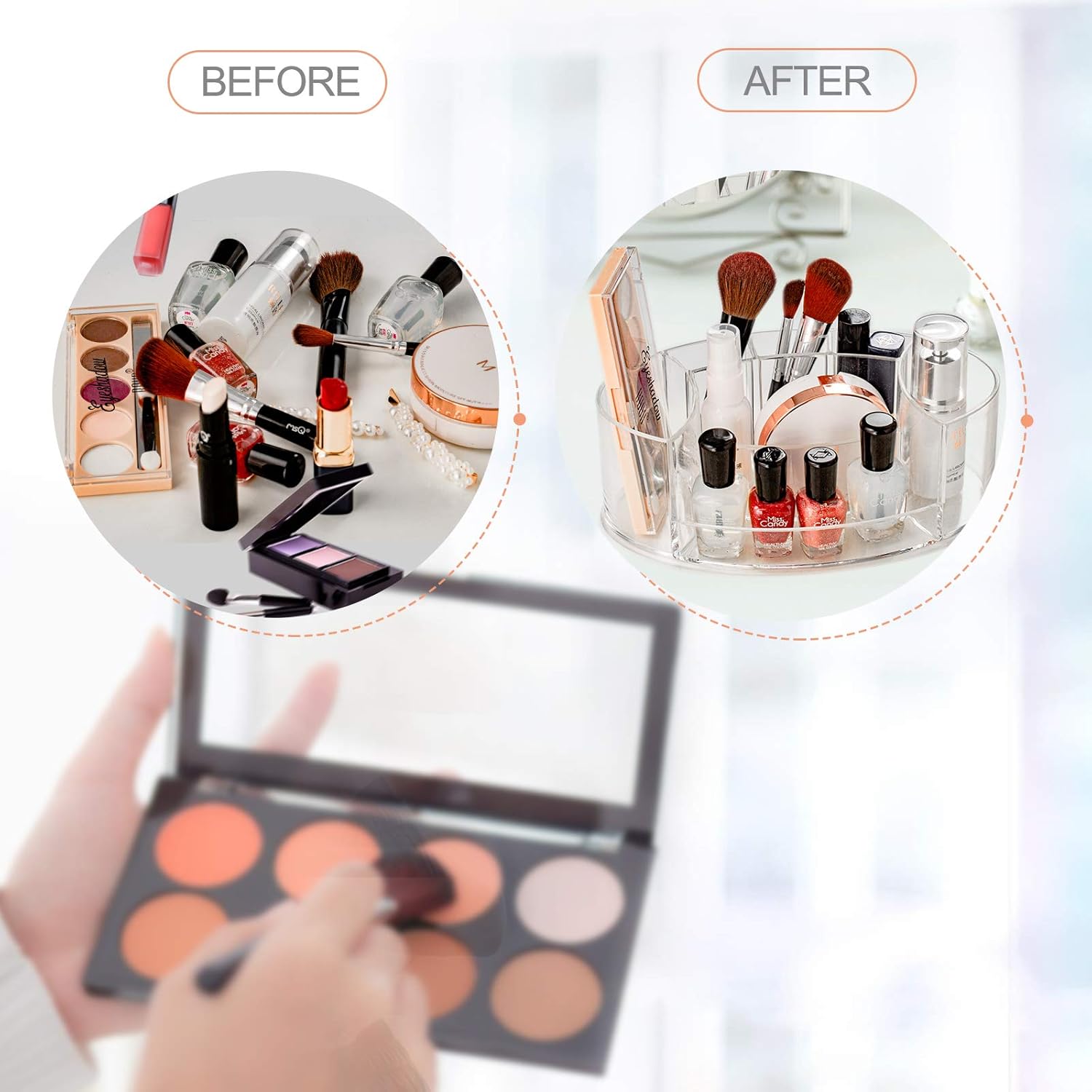 Clear Makeup Organizer, Acrylic Small Makeup Organizer For Vanity Cabinet Bathroom, Durable Countertop Makeup Organizer Tray Cosmetic Display Case, 7 Compartments Make Up Brush Holder Storage Box: Beauty