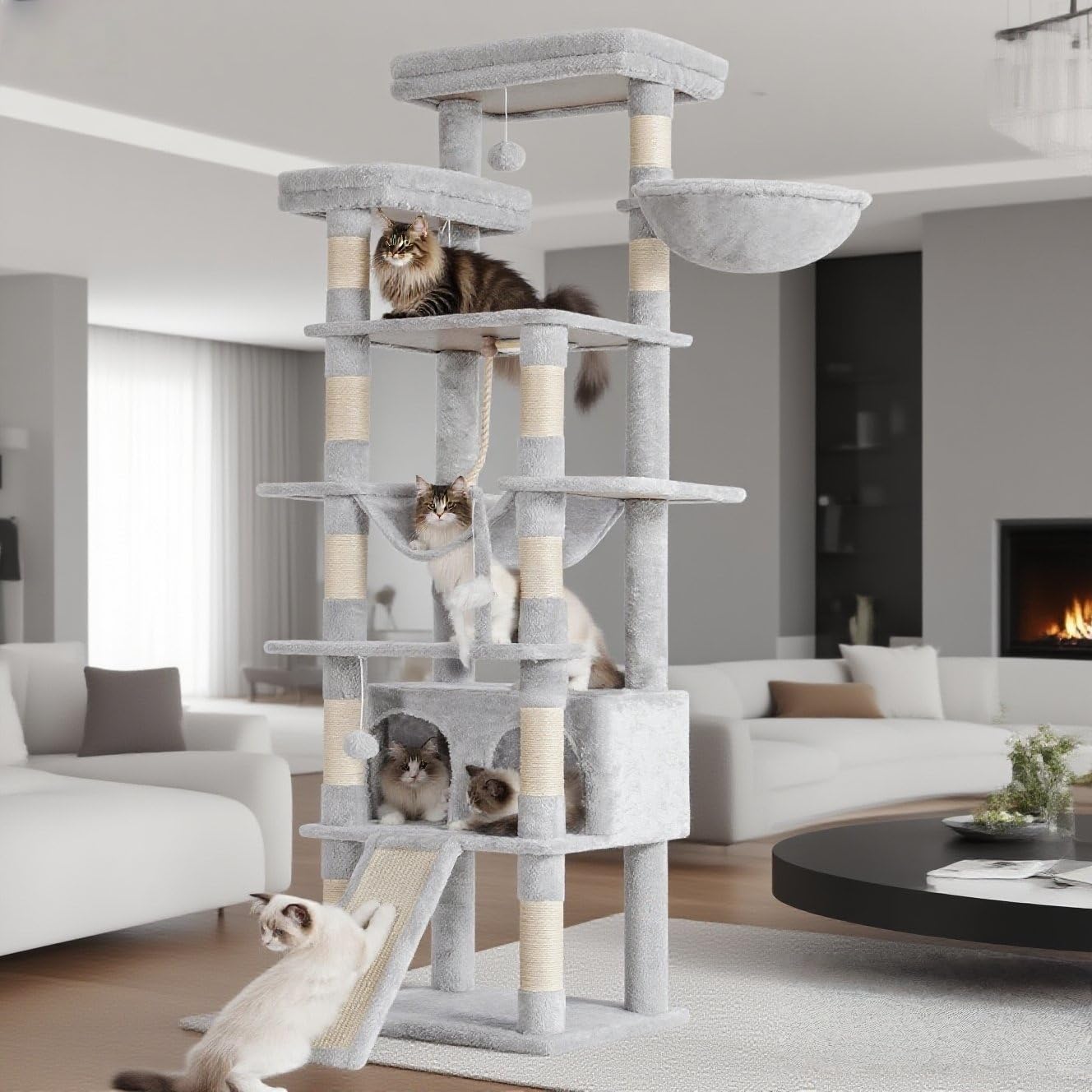 Heybly Tall Cat Tree, 78-inch Multi-Level Cat Tower