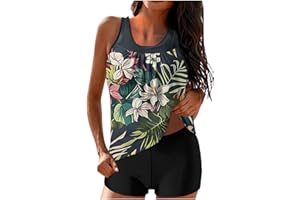 Womens Tankini Swimsuit for Older Women Tummy Control Tankini Sets Modest Two Piece Bathing Suits with Boyshorts