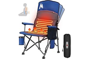 Overmont Heated Camping Chair with Adjustable High Backrest - 3 Heat Levels Seat & Backrest Separately Control - Heavy Duty P