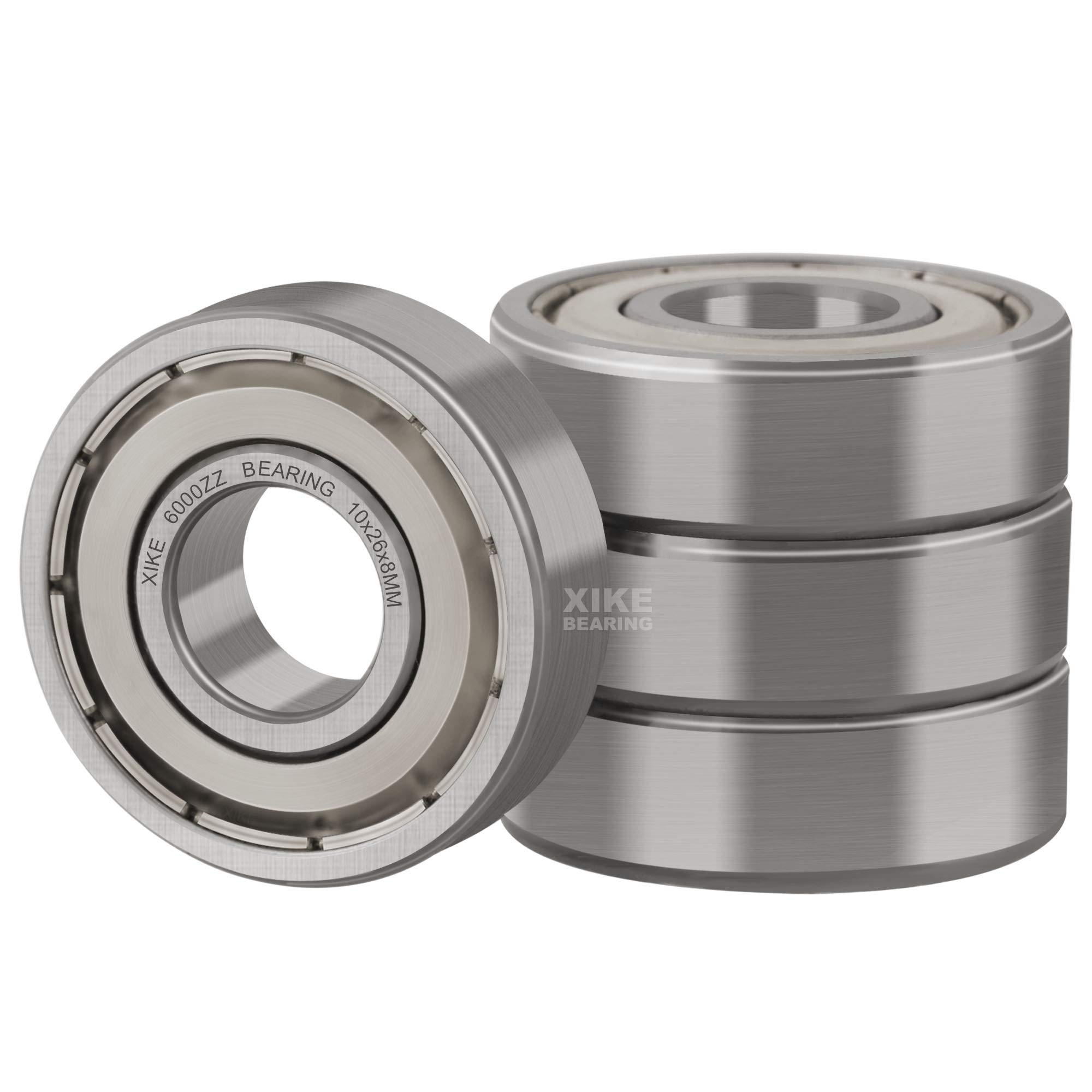 XIKE 6000ZZ Ball Bearings 10x26x8mm, Chrome Steel and Pre-Lubricated and Double Metal Seal 6000-2Z Deep Groove Ball Bearing with Sealed, Pack of 4.