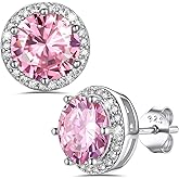 Bestyle Authentic 925 Sterling Silver 2 Carat Birthstone Earrings for Women, More Sparkle Heart/Round Solitaire Diamond Studs Earrings, Great Birthday/Christmas/Anniversary Jewelry for Wife Mother
