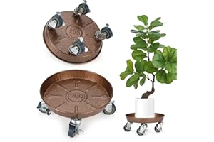PRAQECZ 10" Plant Caddy with Wheels, Rolling Plant Stand 180 LBS Heavy Duty Metal Tray NO Holes with Large Metal 360° Lockable Caster Wheels for Outdoor Indoor Large Plant Pots, Flower Pot, Patio, 1 Pack