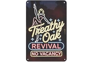 Treaty Oak Revival Neon Sign Girl Tin Sign Vintage Metal Sign for Yard Bar Garage Home Bedroom Kitchen Decor Gift 8 x 12 Inch