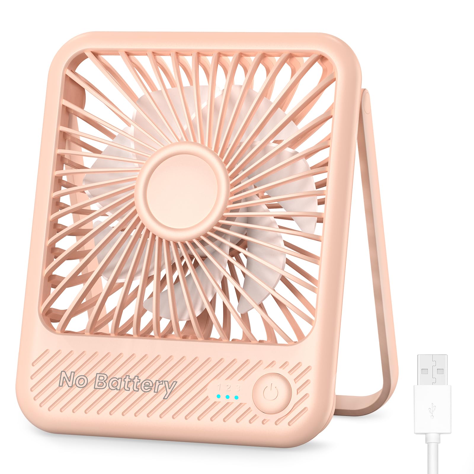 Photo 1 of Koonie USB Desk Fan, Strong Wind Ultra Quiet Small Personal Fan with 180° Tilt Folding and 3 Speeds Adjustable, USB-C Corded Powered Mini USB Fan for Office Desktop Bedroom Pink, NO BATTERY