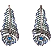 Exquisite Peacock Feather Tassel Earrings with Blue-Green Gradient Diamonds - Fashionable Retro Women's Jewelry