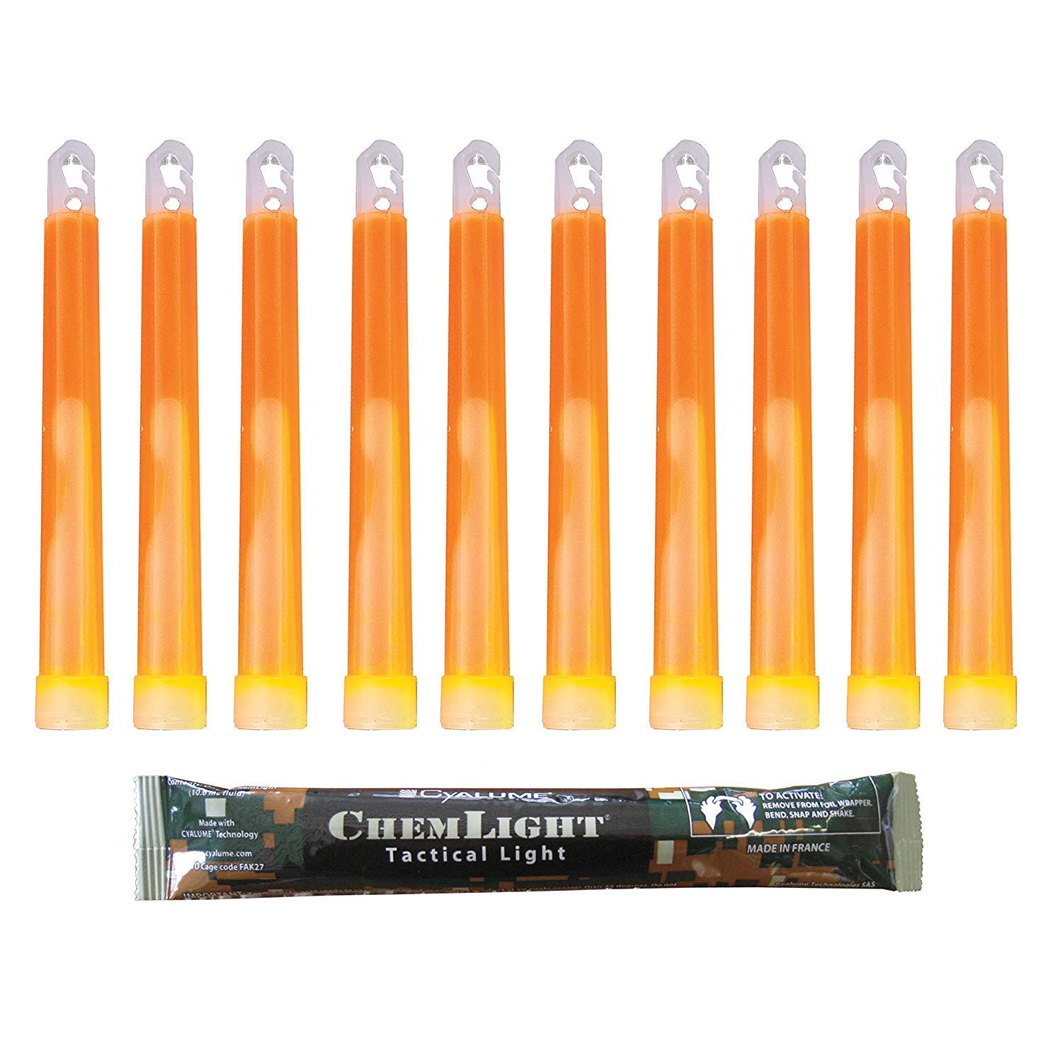 Cyalume Orange Military Grade 6'' Chemlight lightstick 15cm, Ultra High Intensity 5 minutes 10-pack