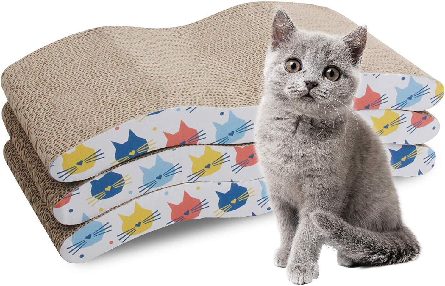 Pet Prime 3PCS Cat Scratcher Cardboard Board 3 Pack Cat Recycle Corrugated Scratching Pad Cat Scratching Lounge Sofa Bed Wave Shape Cat Scratch Pad with Catnip : Pet Supplies