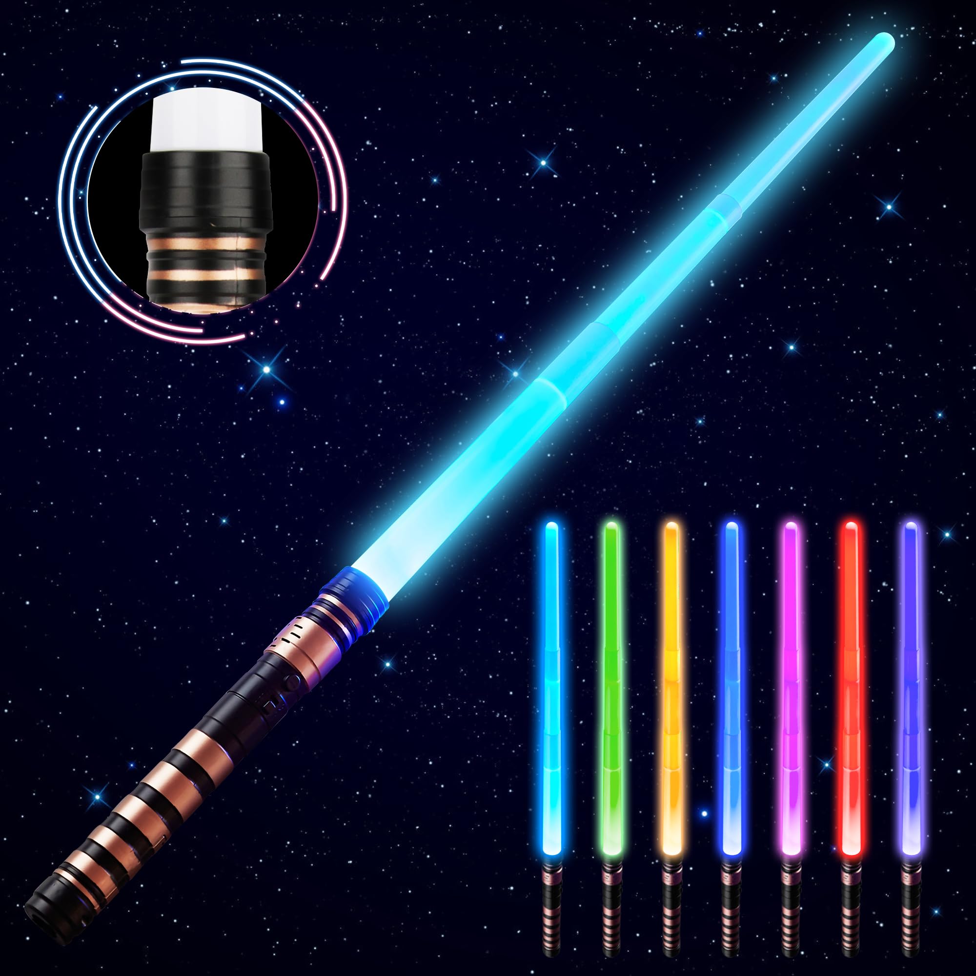 Light Up Saber for Kids with Electronic Lights & FX Sound for Kids, 7 Colors Changing LED Light Expandable Toy for Galaxy Wars Roleplay Halloween Dress Up Parties (75cm-Gold)