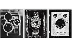 LISA RUSSO FINE ART - Black and White Vintage Camera Prints for Rustic Industrial Wall Decor - Set of 3 11x14” Unframed Fine Art Photos - Office Wall Art, Photographer Gift, Gift for Him