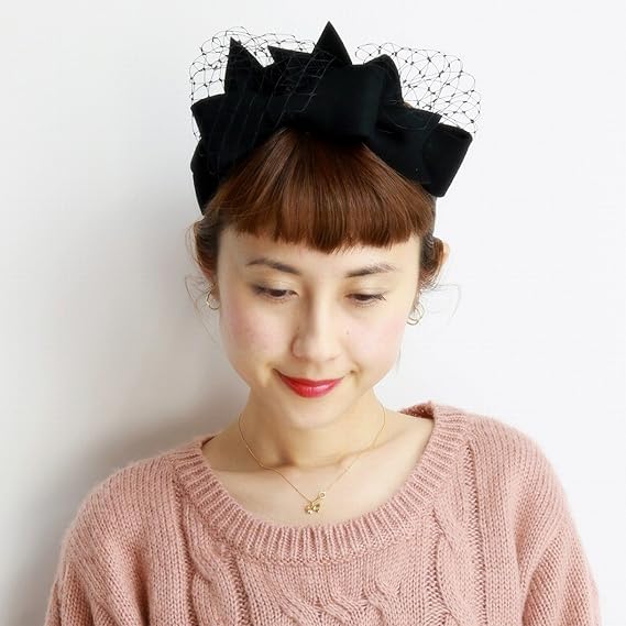 Amazon バライロノボウシ バラ色の帽子 カチューシャ リボン チュール フェルト 秋冬 Free クロ 帽子 通販