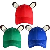 Pixellaire 3PCS Chipmunks Hat with Ears Red Blue Green Unisex Baseball Cap with Adjustable Strap for Adult Halloween Costume Accessory