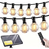 SANBEN Solar String Lights Outdoor with Remote, 50ft 25 Bulbs Solar Powered Patio Lights Waterproof, Dimmable & Timer, G40 LED Solar Lights for Camping Deck Backyard Garden Fence