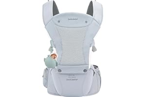 Bebamour Baby Carrier with Hip Seat,All-Position Breathable Mesh Hip Seat & Carrier 0-36Months with Head Hood, 3 PCS Teething