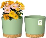 ZMTECH 25cm Plant Pots Modern Planters with Drainage Holes Set of 2 Green