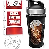 Tilcore Glass Protein Shaker Bottle for Protein Mixes and Shakes - 635ml 20oz, BPA-Free Shake Bottle, Leak-Proof Glass Shaker Blender - Mixer for Gym, Durable Shaker