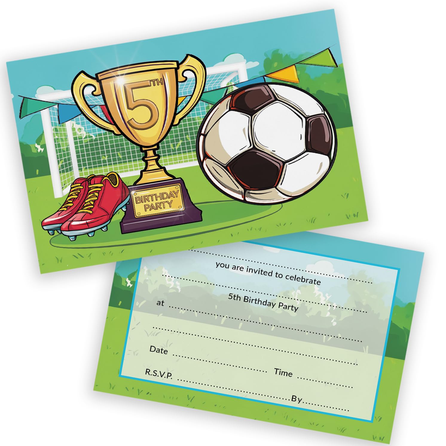 5th Birthday Party Invitations Kids - GOAL!! Its Football Time 28 Pack - Childrens Birthday Invitations for Boys/Girls A6 Bday Party Invites Invitation Cards with Folding Envelopes โ image 1