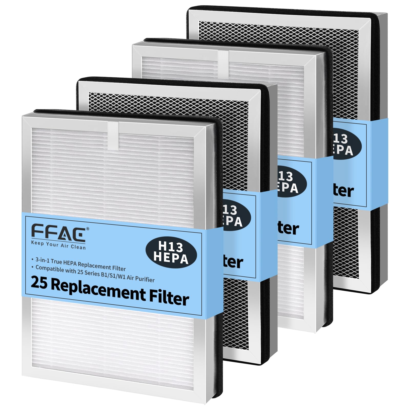 Photo 1 of FFAC MA-25 Replacement Filter Compatible with MA-25 Air Purifier S1/W1/B1, 3-in-1 Filtration System of MA25, H13 True HEPA and Activated Carbon Filter, 4 Pack