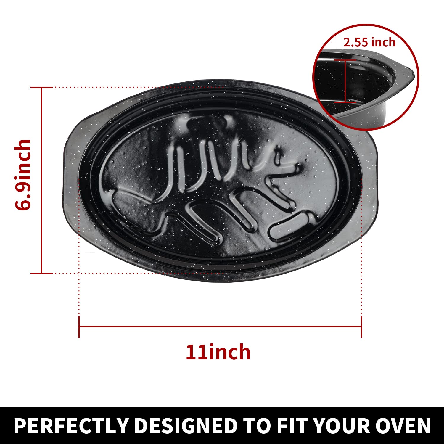 DIMESHY 13Inch Roasting Pan, Enamel on Steel, Black Covered Oval Roaster Pan with Lid, Small Cookware for Turkey, Small Chicken, Roast Baking Pan.